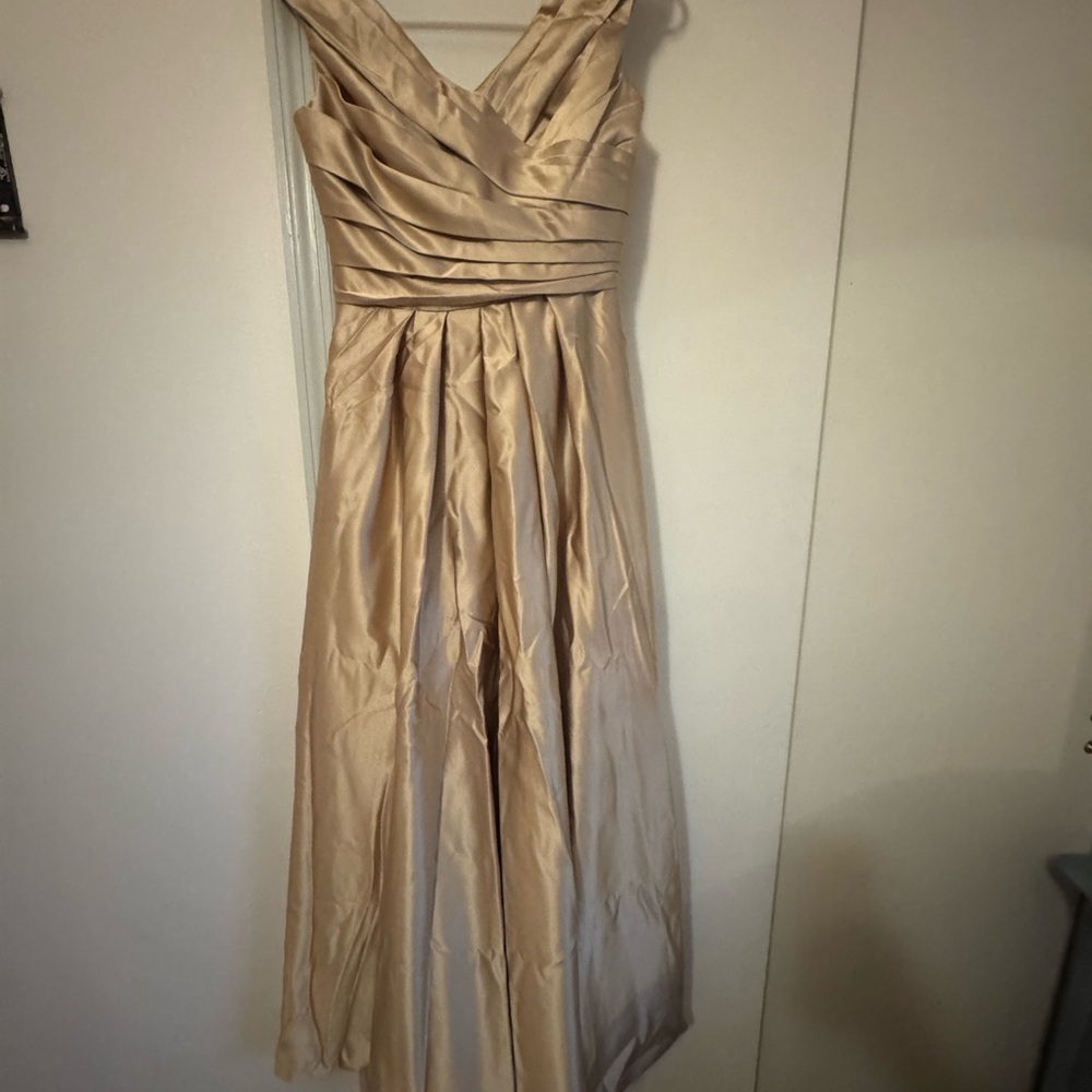 Gold Ruched Asymmetrical Gown for Wedding